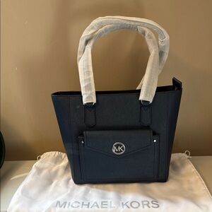 Michael Kors Navy Leather Joey Medium Pocket Tote